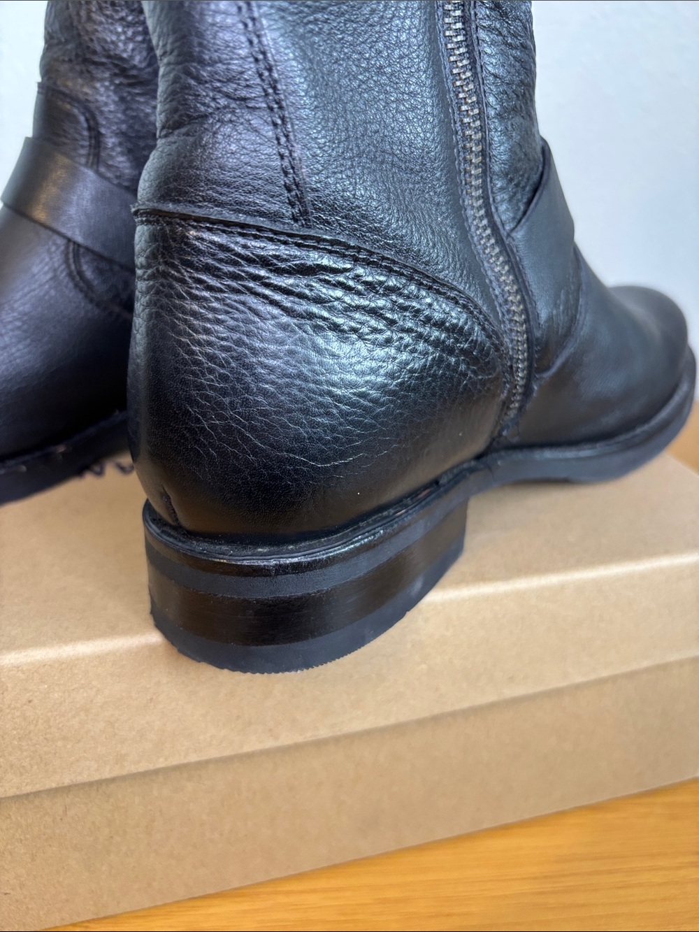 Frye Black Leather Engineer Boots with Buckle & Side Zip Women's - Picture 3 of 8